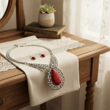 Load image into Gallery viewer, Pendant XL Red Cracked Teardrop Tribal Necklace
