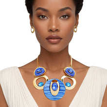 Load image into Gallery viewer, Necklace Gold Blue Circular Bib for Women
