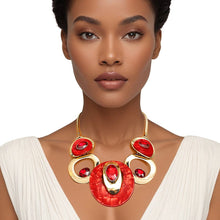 Load image into Gallery viewer, Necklace Gold Red Circular Bib for Women
