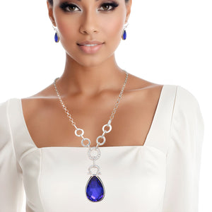 Necklace Royal Blue Teardrop Long Chain for Women