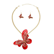 Load image into Gallery viewer, Necklace Red Butterfly 3D Pendant Set Women
