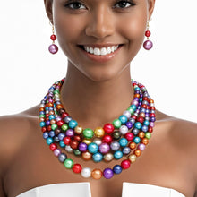 Load image into Gallery viewer, Pearl Necklace Dark Multicolor 5 Strand Set Women
