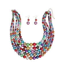 Load image into Gallery viewer, Pearl Necklace Dark Multicolor 5 Strand Set Women
