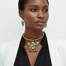 Load image into Gallery viewer, Pendant Burnished Gold Double Elephant Choker
