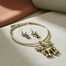 Load image into Gallery viewer, Pendant Burnished Gold Double Elephant Choker
