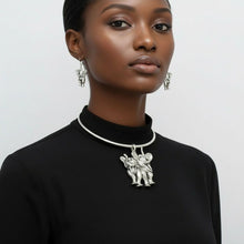 Load image into Gallery viewer, Pendant Burnished Silver Double Elephant Choker
