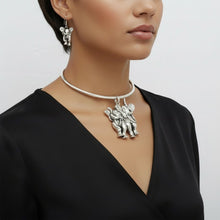 Load image into Gallery viewer, Pendant Burnished Silver Double Elephant Choker

