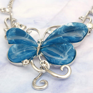Pendant Marbled Blue and Silver Butterfly Necklace