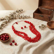 Load image into Gallery viewer, Beaded Long Red Marbled Disc Layer Toggle Necklace
