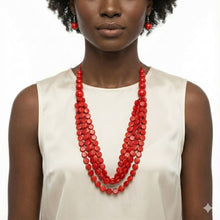 Load image into Gallery viewer, Beaded Long Red Marbled Disc Layer Toggle Necklace
