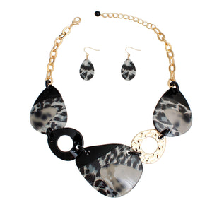 Necklace Leopard Black Marbled Acrylic Link Set