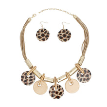 Load image into Gallery viewer, Necklace Brown Cord Leopard Disc Set for Women
