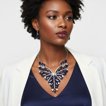 Load image into Gallery viewer, Bib Regal Tribal Blue Cracked Marquise Necklace
