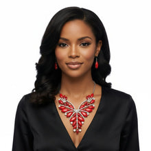 Load image into Gallery viewer, Bib Regal Tribal Red Cracked Marquise Necklace
