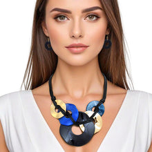 Load image into Gallery viewer, Necklace Black Cord Blue Rings Set for Women
