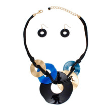 Load image into Gallery viewer, Necklace Black Cord Blue Rings Set for Women
