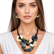 Load image into Gallery viewer, Necklace Black Cord Camo Rings Set for Women
