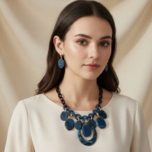 Load image into Gallery viewer, Necklace Blue Glitter Oval Swirled Set for Women
