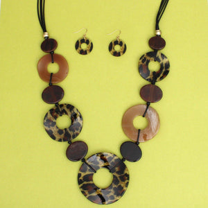 Long Linked Leopard Rings Black Cord Necklace