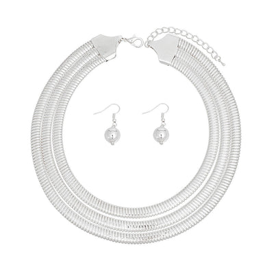 Choker Necklace Silver Triple Omega Set for Women