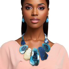 Load image into Gallery viewer, Bib Marbled Blue Link Necklace for Women
