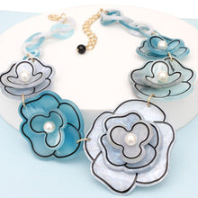 Load image into Gallery viewer, Collar 3D Blue Outlined Flower Necklace Women
