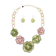 Load image into Gallery viewer, AKA Collar 3D Pink Green Outlined Flower Necklace
