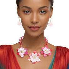 Load image into Gallery viewer, Collar Marbled Pink Links 3D Flower Necklace
