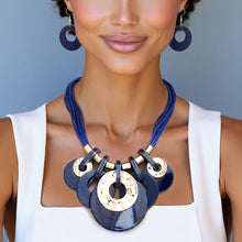 Load image into Gallery viewer, Collar Blue with Gold Cord and Disc Necklace Set

