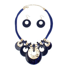 Load image into Gallery viewer, Collar Blue with Gold Cord and Disc Necklace Set
