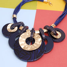 Load image into Gallery viewer, Collar Blue with Gold Cord and Disc Necklace Set
