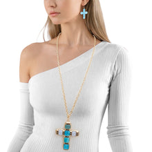 Load image into Gallery viewer, Pendant Blue Cross Long Gold Chain Necklace
