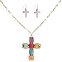 Load image into Gallery viewer, Pendant Multicolor Cross Long Gold Chain Necklace
