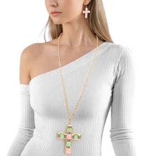 Load image into Gallery viewer, AKA Pendant Pink Green Cross Gold Chain Necklace
