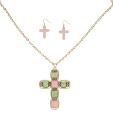 Load image into Gallery viewer, AKA Pendant Pink Green Cross Gold Chain Necklace
