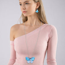 Load image into Gallery viewer, Pendant Blue Butterfly Long Silver Chain Necklace
