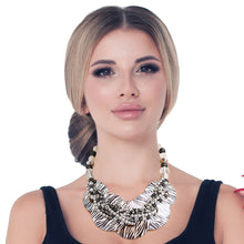 Load image into Gallery viewer, Zebra Print Shell Disc Beaded Necklace
