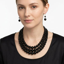 Load image into Gallery viewer, Jet Black Ball Bead Necklace Layered 3 Strand
