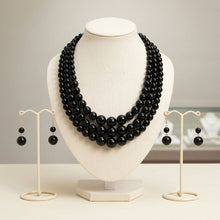 Load image into Gallery viewer, Jet Black Ball Bead Necklace Layered 3 Strand
