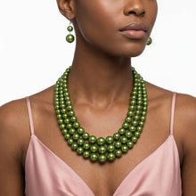 Load image into Gallery viewer, Olive Green Pearl Necklace Layered 3 Strand
