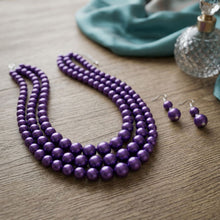 Load image into Gallery viewer, Dark Purple Pearl Necklace Layered 3 Strand
