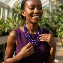 Load image into Gallery viewer, Dark Purple Pearl Necklace Layered 3 Strand
