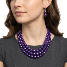 Load image into Gallery viewer, Dark Purple Pearl Necklace Layered 3 Strand
