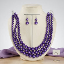 Load image into Gallery viewer, Dark Purple Pearl Necklace Layered 3 Strand
