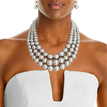 Load image into Gallery viewer, Silver Metallic Pearl Bead 3 Layer Necklace
