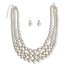 Load image into Gallery viewer, Silver Metallic Pearl Bead 3 Layer Necklace
