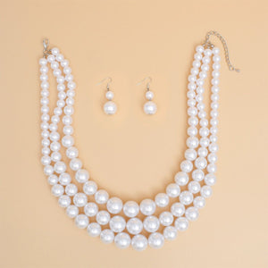 Pearl Necklace White 3 Strand Set for Women