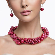 Load image into Gallery viewer, Choker Twisted Burgundy Pearl 7 Strand Necklace
