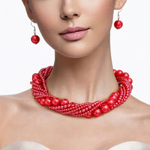 Load image into Gallery viewer, Choker Twisted Red Pearl 7 Strand Necklace
