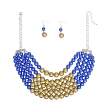 Load image into Gallery viewer, SGRHO Blue Matte Gold 5 Row Pearl Set Women
